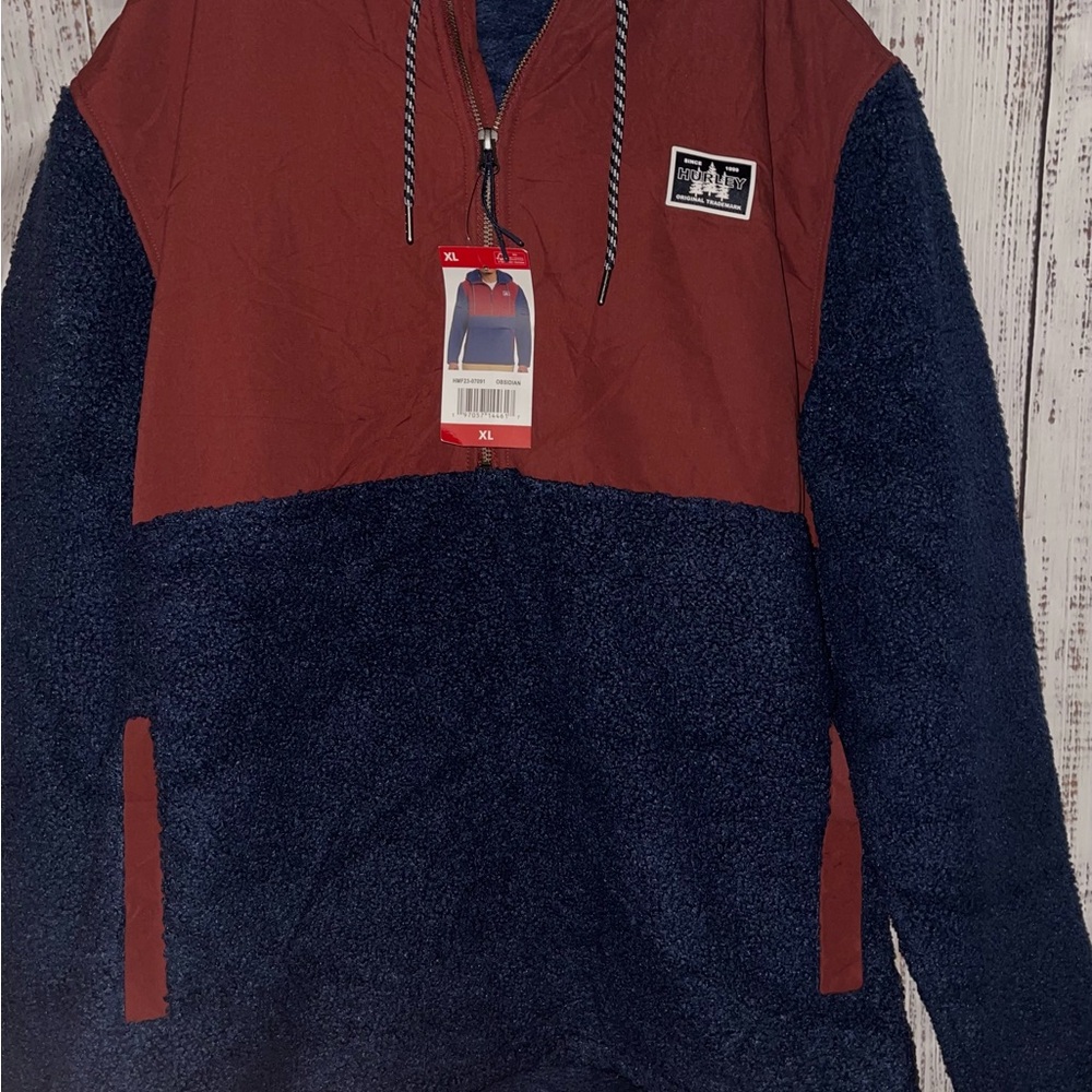 NWT! Hurley Men's Long Sleeve Half Zip Sherpa Anorak Hoodie Obsidian, XL